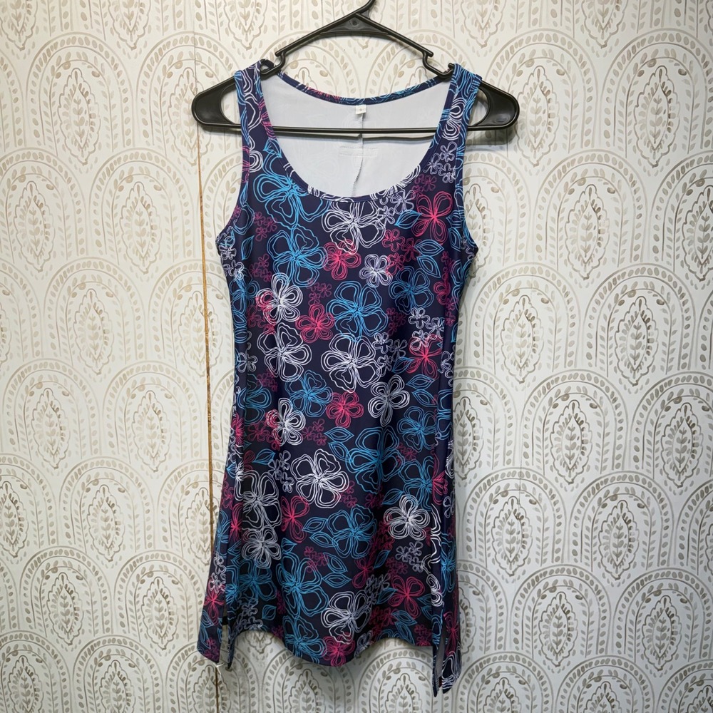 Nuu Muu Exercise Dress Womens Small Navy Blue Floral Activewear Pocket Mini